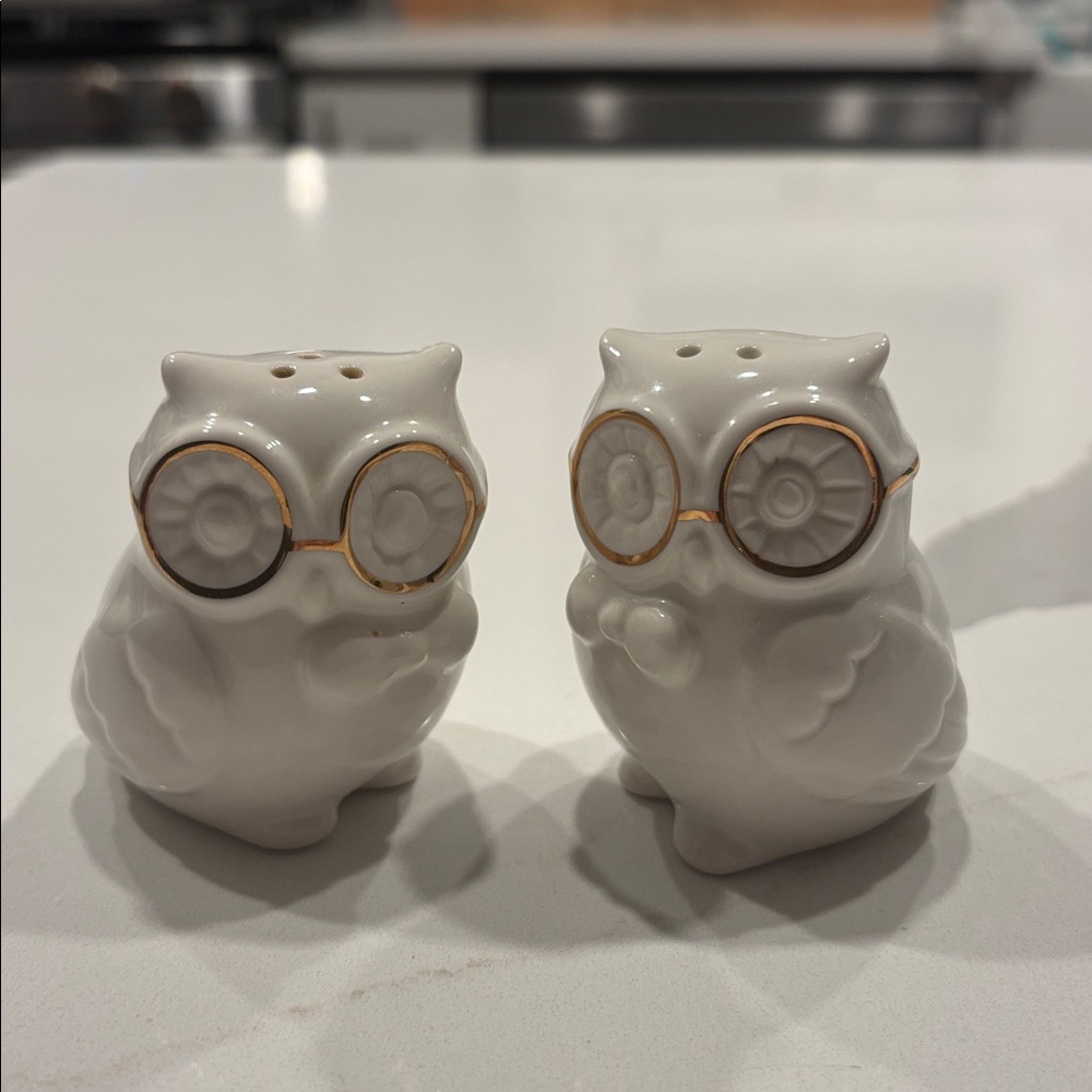 Target White Owl Salt and Pepper Shakers with Gold Trim